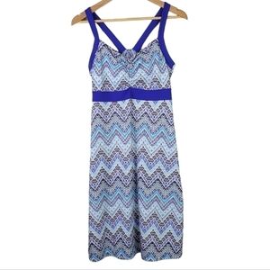 PRANA Amaya Dress Empire Waist Zig Zag Blue L